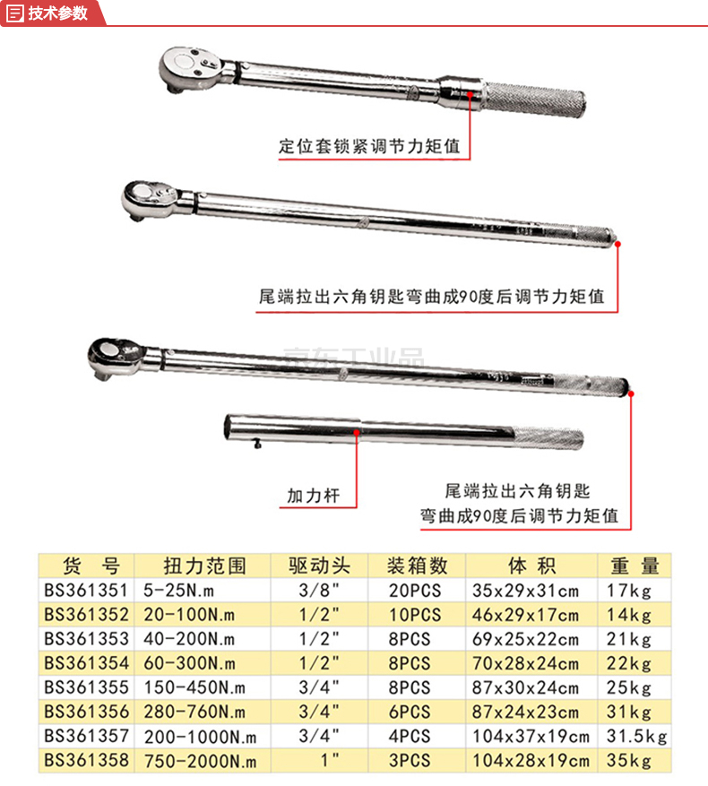 波斯1/2"机械刻度扭力扳手20-100nm;bs361352