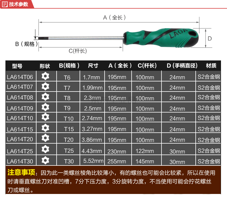 老a(laoa) 12款s2橡塑柄中空梅花螺丝批 t15x100mm,12