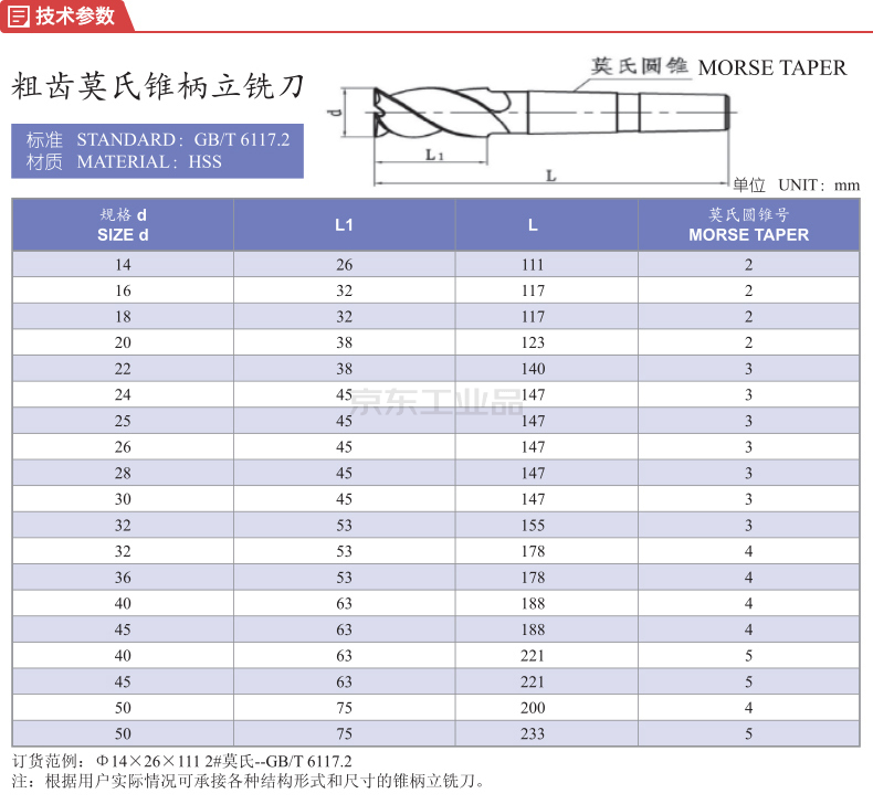 上工hss高速钢粗齿莫氏锥柄立铣刀;φ26x45x147 3#莫氏-gb/t6117.