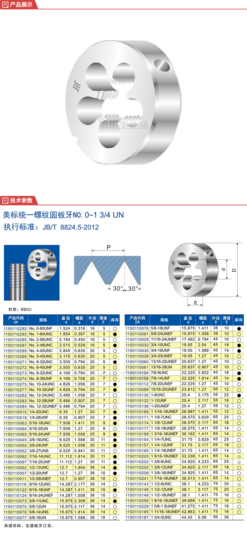 成量 美制统一螺纹圆板牙;5/8-11unc