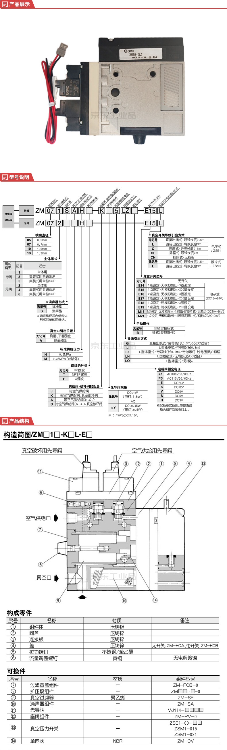 smc 真空发生器;zm071h-k5lz