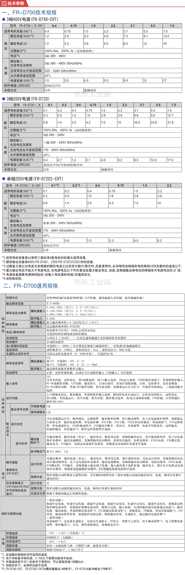 三菱电机 简易型变频器 0.75kw 三相 ac380-480v;fr-d