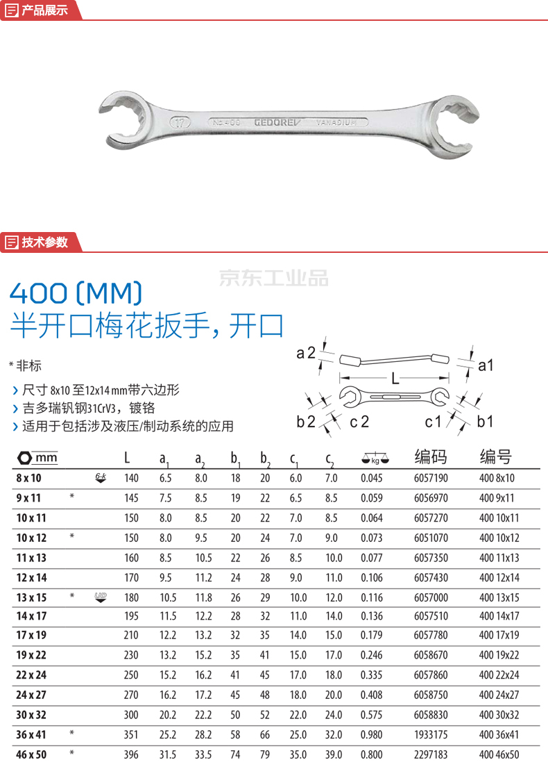 销量排行榜 商品详情 产品类型 双梅花扳手 规格 9×11mm 公英制 公制