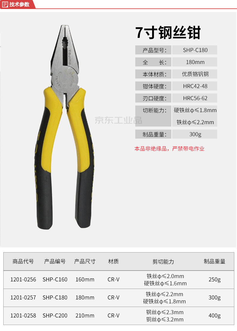 田岛 花齿钢丝钳7寸;shp-c180
