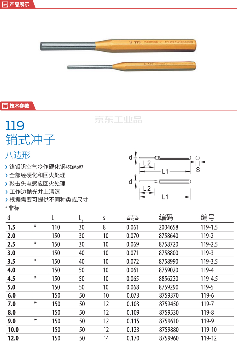 吉多瑞(gedore) 销式冲子4mm;119-4