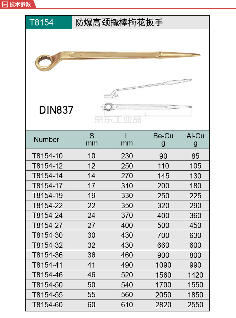 桥防(cnfb) 防爆高颈撬棒梅花扳手14mm,铝青铜;alt8154-14