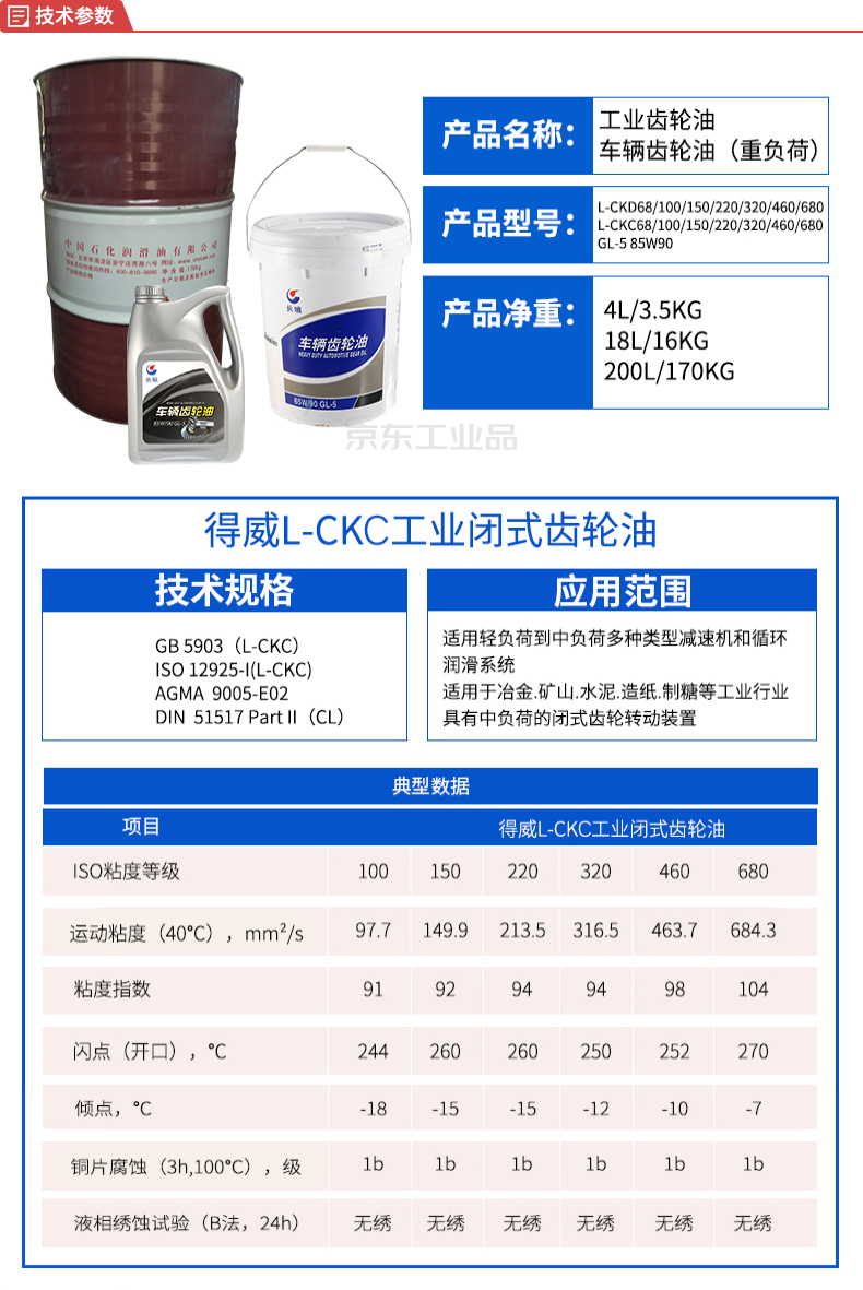 长城(sinopec) 工业齿轮油(170kg);长城得威l-ckc320工业闭式齿轮油