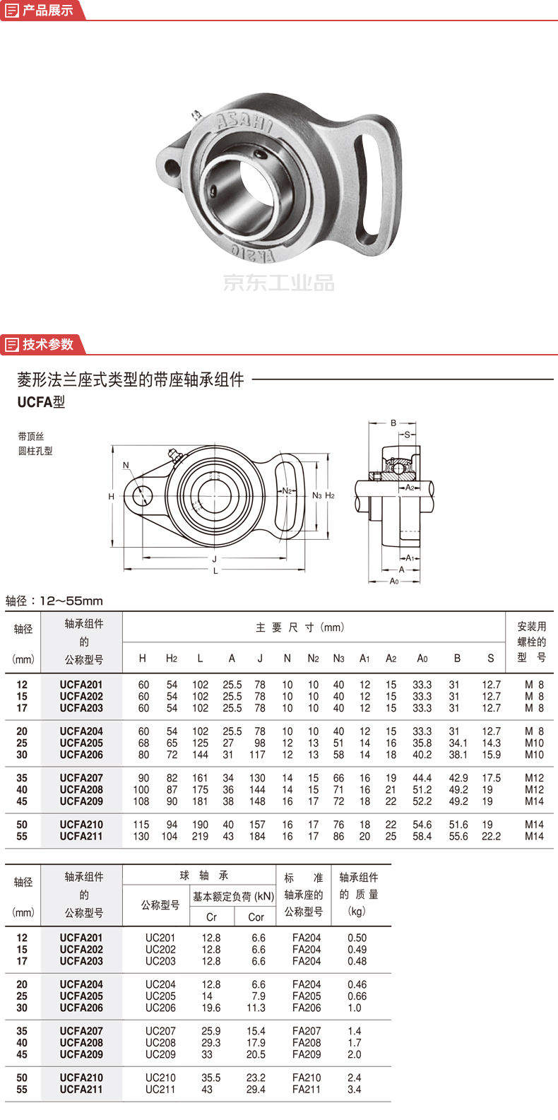 asahi(旭精工) 菱形法兰带座轴承;ucfa209