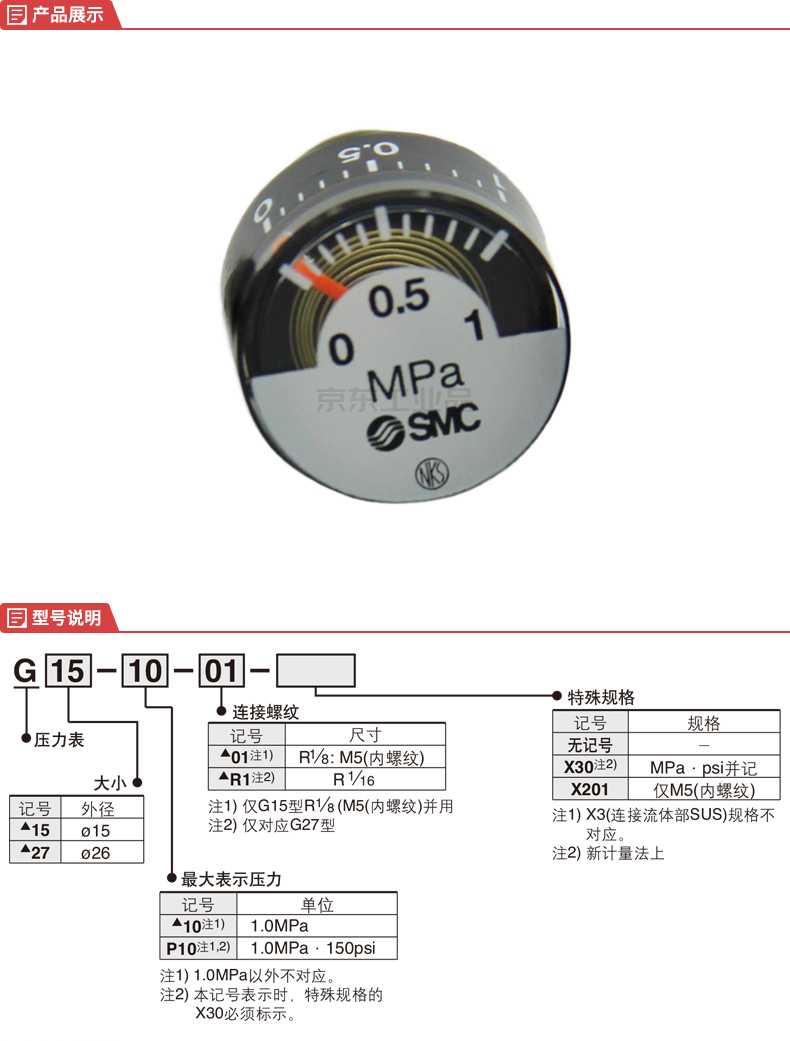 SMC 一般用压力表;G15-10-01