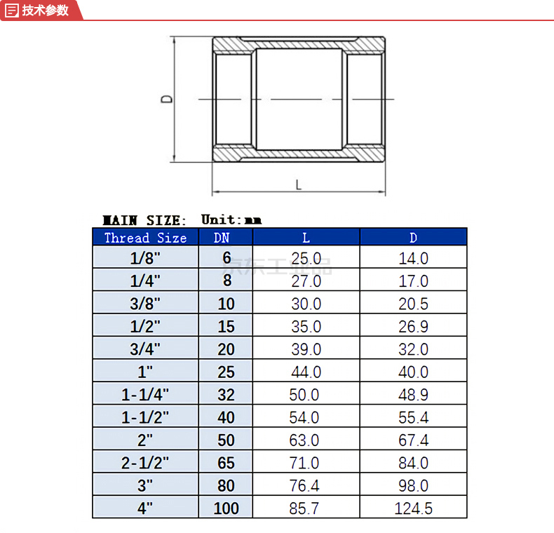 銳閣(RG) 不銹鋼304管箍/內(nèi)絲,DN25,1